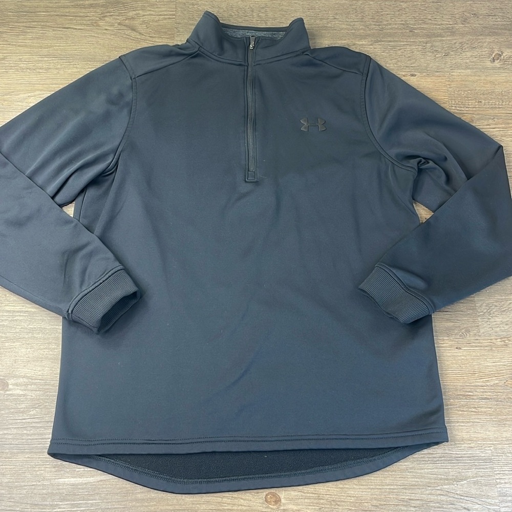 Under Armour Mens Black Crew Mock Neck 1/4 Zip Pullover ColdGear, size Medium